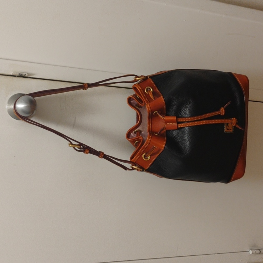 Dooney&burke Black and Brown Leather Bucket Drawstring Bag - Picture 5 of 6